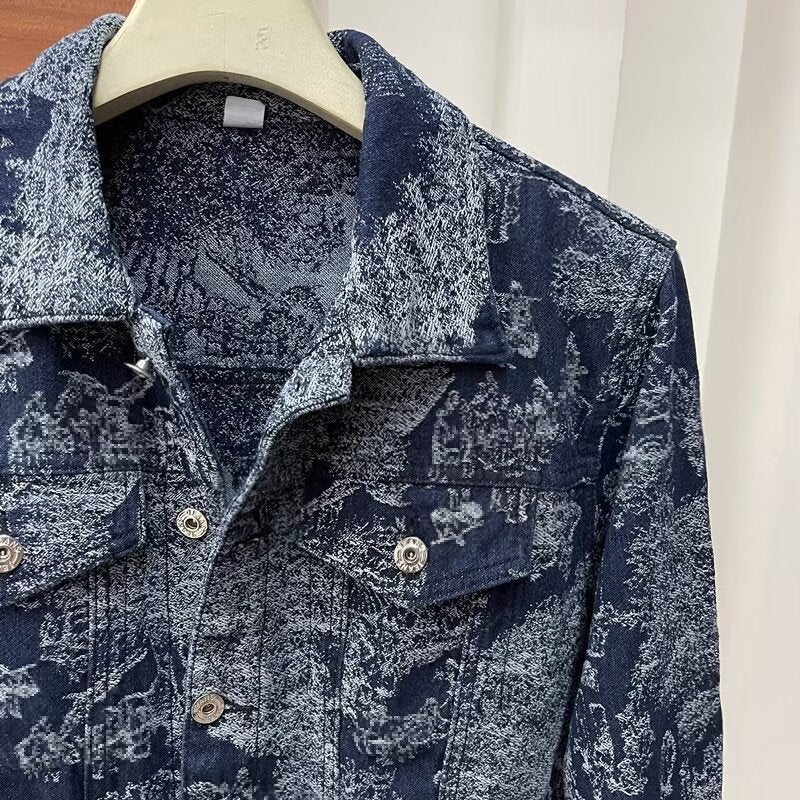 Full Print Design Sense Denim Long Sleeve Jacket Youth Lapel Cardigan Denim Coat Casual Style - Image 2