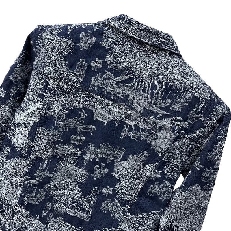 Full Print Design Sense Denim Long Sleeve Jacket Youth Lapel Cardigan Denim Coat Casual Style - Image 5