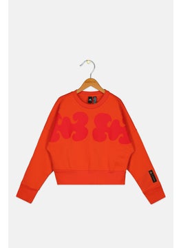 Adidas Kids Girl Sportswear Fit Long Sleeve Outdoor Sweatshirt, Orange  - Image 1