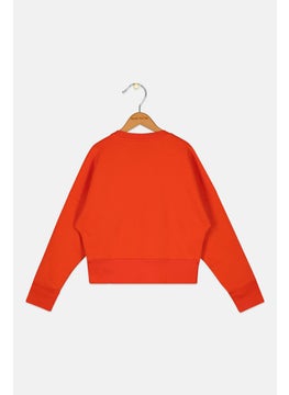 Adidas Kids Girl Sportswear Fit Long Sleeve Outdoor Sweatshirt, Orange  - Image 2