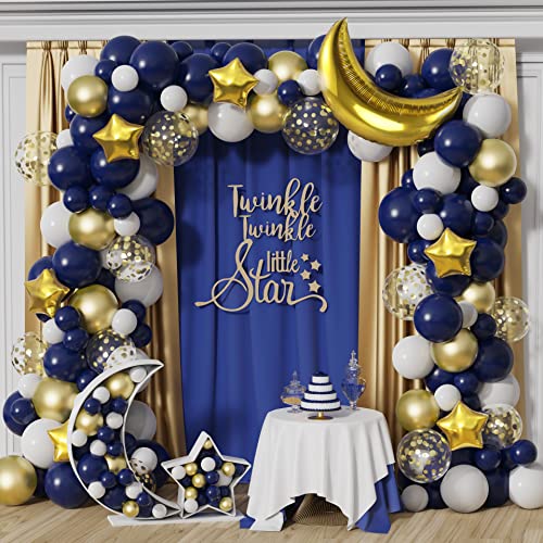 UAEYW Twinkle Twinkle Little Star Party Decorations127Pcs Navy Blue White Gold Balloon Garland Arch KitMoon and Star Foil Balloons Baby Shower Gender Reveal Birthday Ramadan Eid Mubarak Party Decorations - Image 1