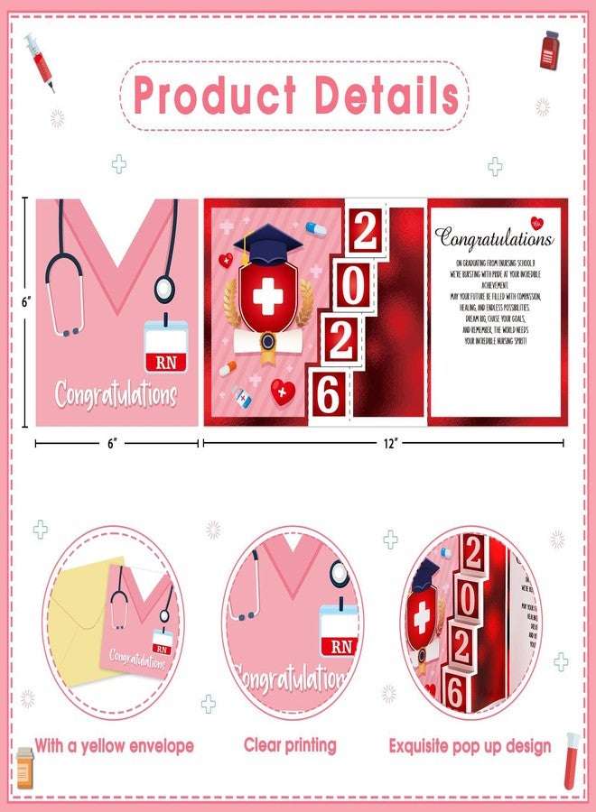 D4DREAM 2026 Nurse Graduation Card - RN Greeting Card for Women Pink Congratulations Graduation Gifts Card with Envelope for Nursing School Medical Grads New Registered Nurse - Image 2