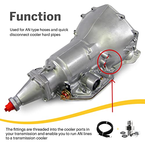 GSTP 2Pcs Transmission Adapter Fittings 6AN Flare to 1/4" NPSM for TH350 TH400 700R4 4L60E 200-4R TR6060 AOD 4R100 4R70W C5 Transmission Front & Rear Until 2007 Aluminum - Image 5