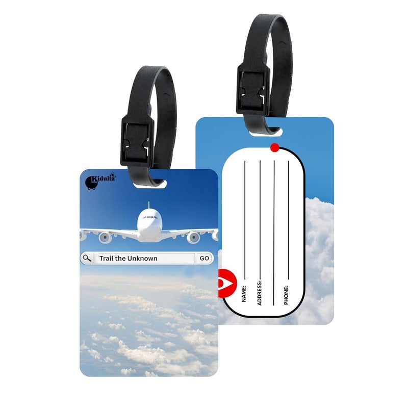 (Set of 10) Synthetic Luggage Tags with Black Strap Loop | Durable, Waterproof, Anti-Break Travel ID Tags for Suitcases, Backpacks, School & Office Bags (Model No.18)