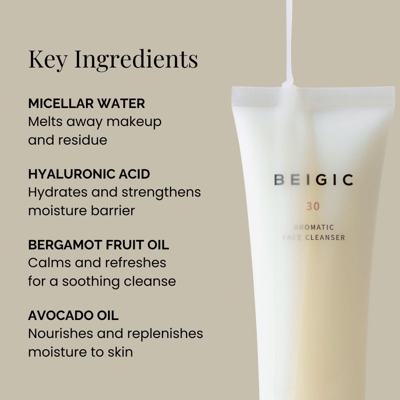 BEIGIC Aromatic Face Cleanser - Gentle Foaming Vegan Face Wash with Hyaluronic Acid & Micellar Water for sensitive skin (4.39 fl oz) - Image 3