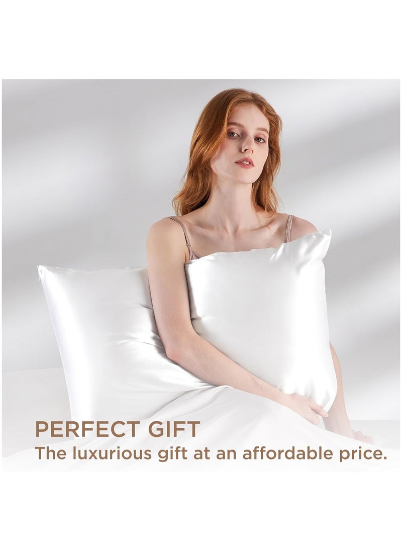 Taizz Ventures 2 Pack Mulberry Silk Pillowcases for Hair and Skin, Includes Eye Mask and Hair Tie Luxurious, Soft and Skin-Friendly, Pure White - Queen Size 30x20 Inch  - Image 5