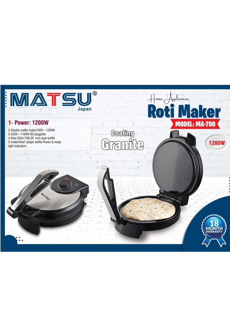 Generic MATSU 10-Inch Electric Roti Maker – 1200W Non-Stick Chapati and Flatbread Maker with Durable Stainless Steel Body, Adjustable Temperature Control for Soft or Crispy Rotis, Dual Power & Ready Indicator Lights, Safety Lock System, Easy-to-Clean Non-Stick Plates, Instruction Manual Included – 220-240V Compact Kitchen Appliance Ideal for UAE Homes  - Image 4