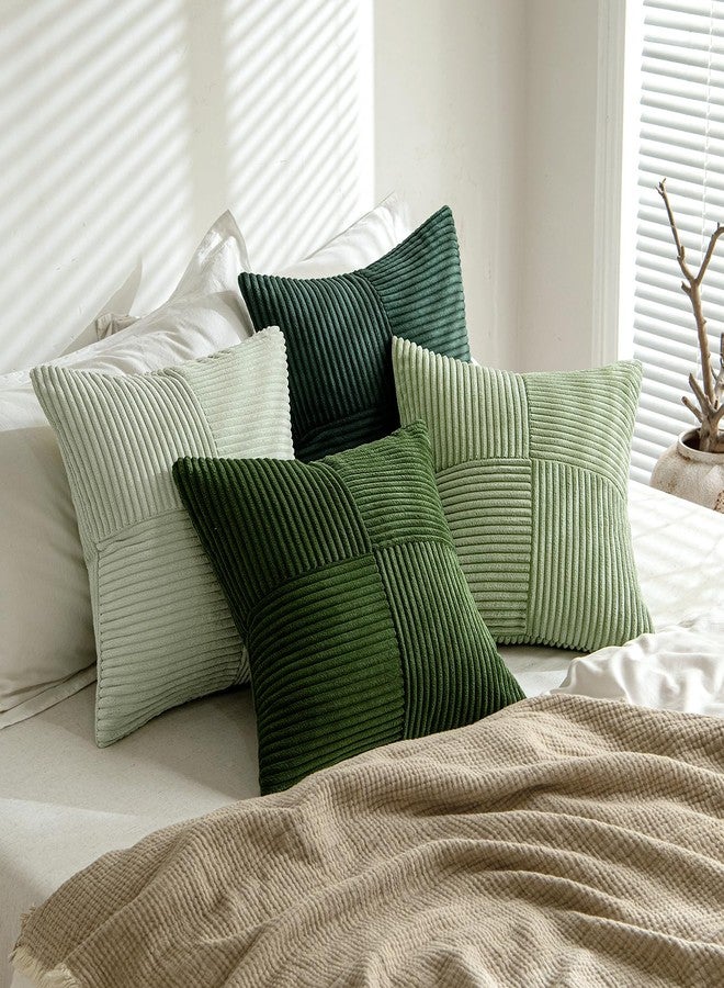 ميولي مجموعة من 4 أغطية وسائد مزخرفة من المخمل الأخضر الربيعي من MIULEE، مقاس 18x18 بوصة، بتصميم بوهيمي مخطط ومرقع، مناسبة لديكور المنزل العصري الريفي، مثالية للأريكة وغرفة المعيشة والسرير. - Image 3