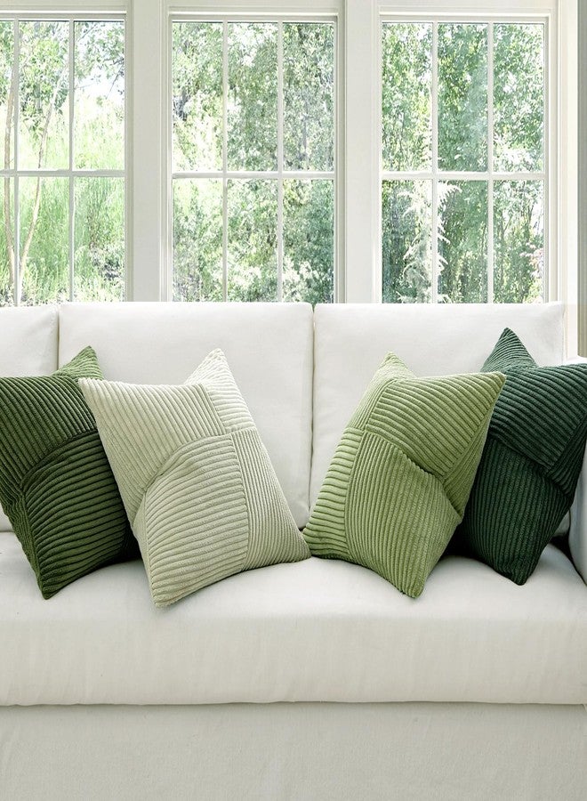 ميولي مجموعة من 4 أغطية وسائد مزخرفة من المخمل الأخضر الربيعي من MIULEE، مقاس 18x18 بوصة، بتصميم بوهيمي مخطط ومرقع، مناسبة لديكور المنزل العصري الريفي، مثالية للأريكة وغرفة المعيشة والسرير. - Image 2