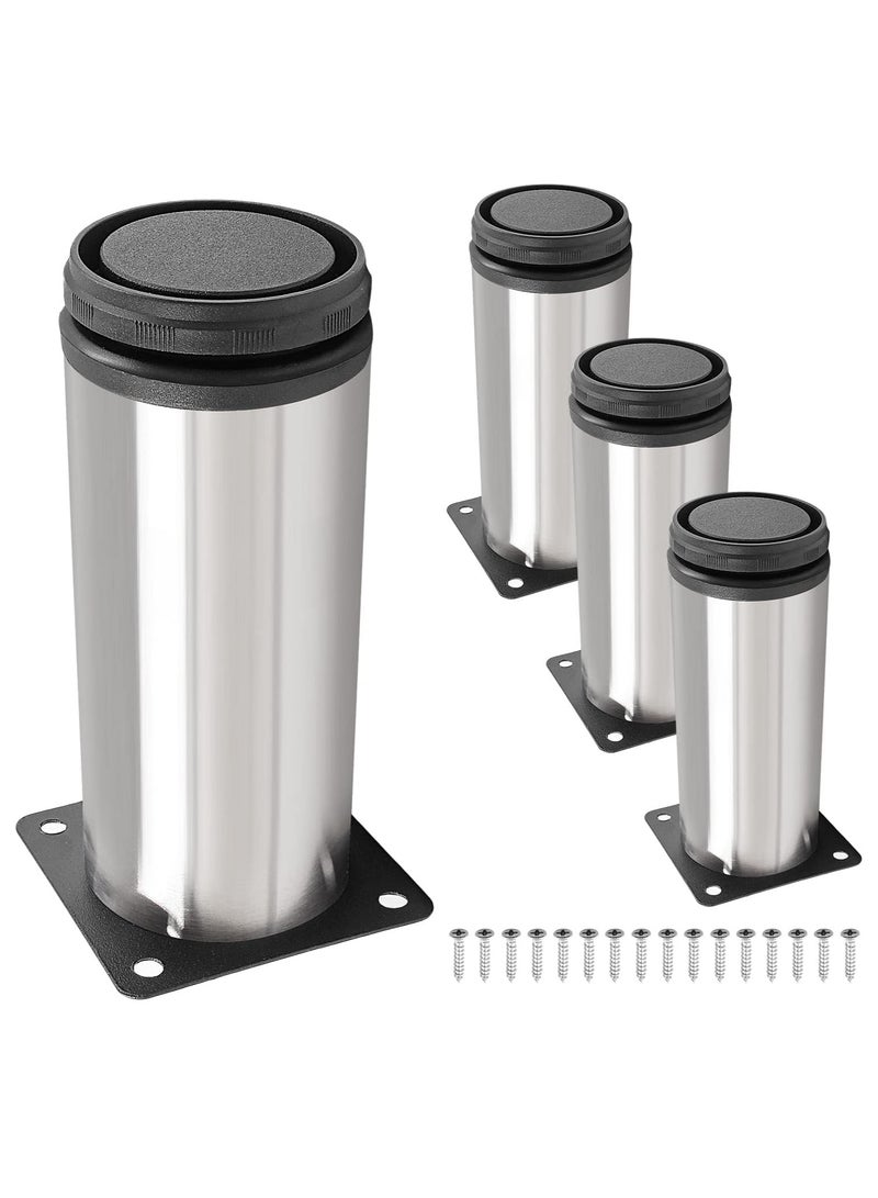 RACO RACO Stainless Steel Furniture Legs, Silver Adjustable Cabinet Feet, Metal Cylinder Table Legs Sofa Legs Replacement for Couch, Shelf, Dresser, DIY Bench Legs 4 Pcs Set  - Image 1