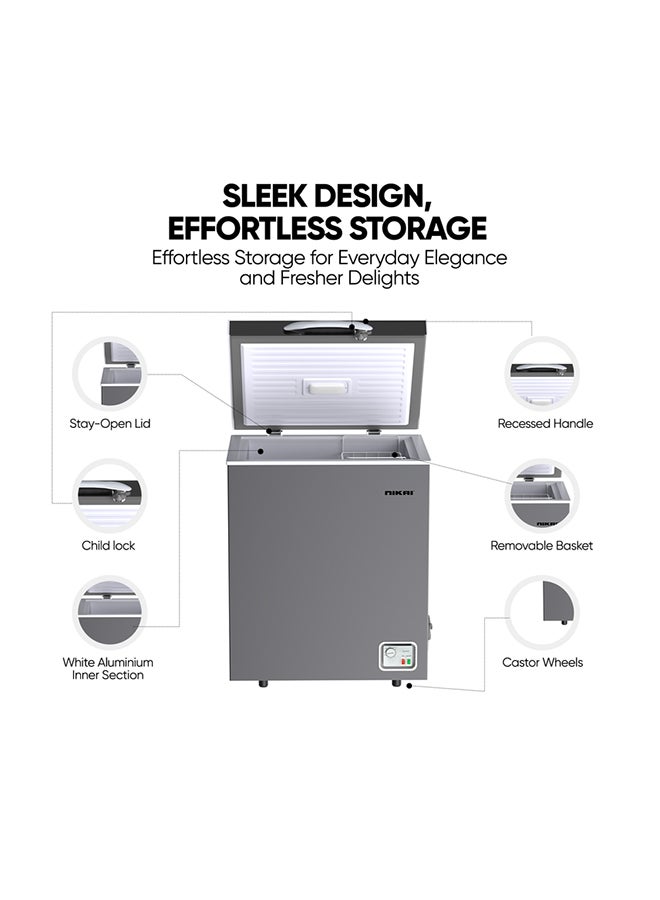 NIKAI 200L Gross / 138L Net, Single Door Chest Freezer With Storage Basket, High Energy Efficiency Cooling System, Adjustable Temperature, Child Lock, Silent Operation, Ideal For Home And Restaurants 200 L 378 kW NCF200N7S/1 Silver - Image 4