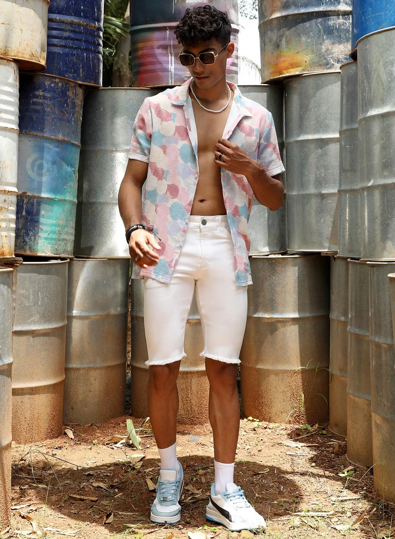 Campus Sutra Men's Blush Pink & Light Blue Artistic Abstract Shirt