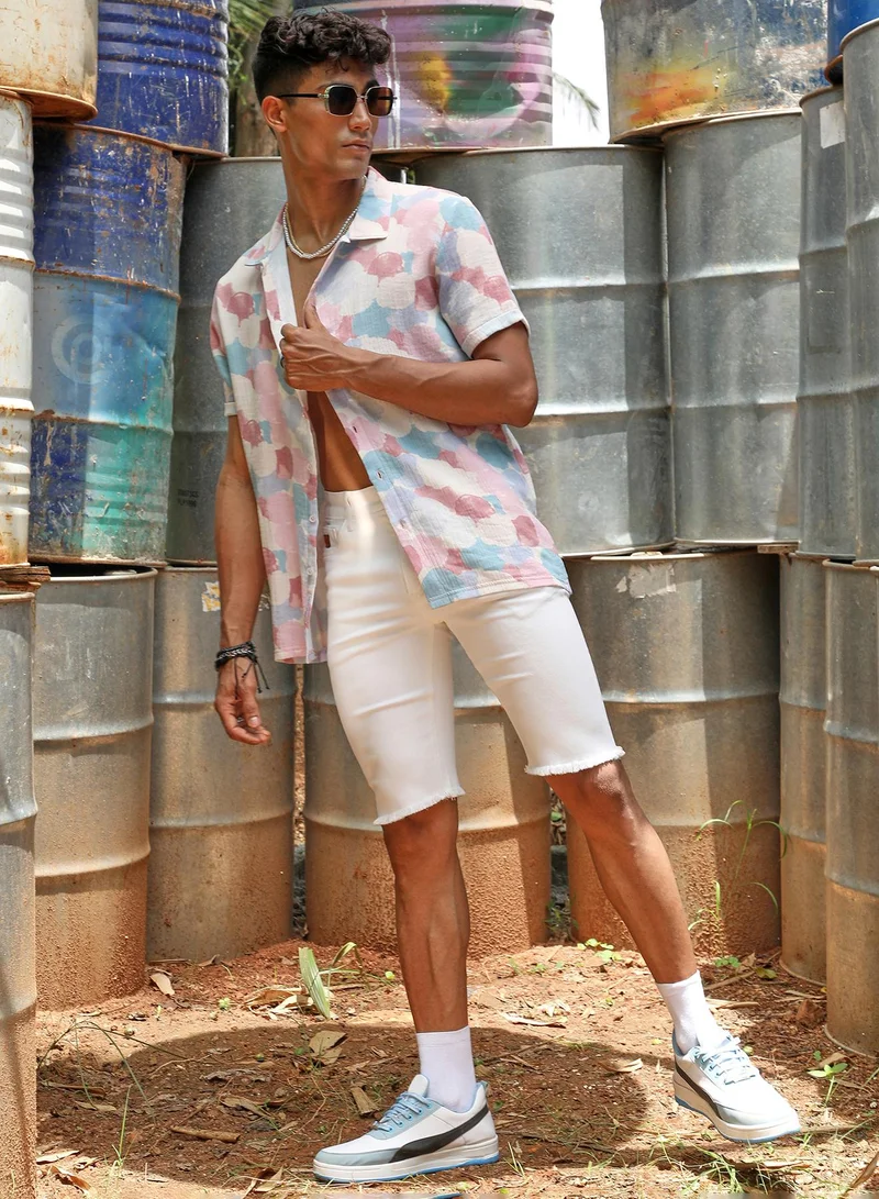Campus Sutra Men's Blush Pink & Light Blue Artistic Abstract Shirt