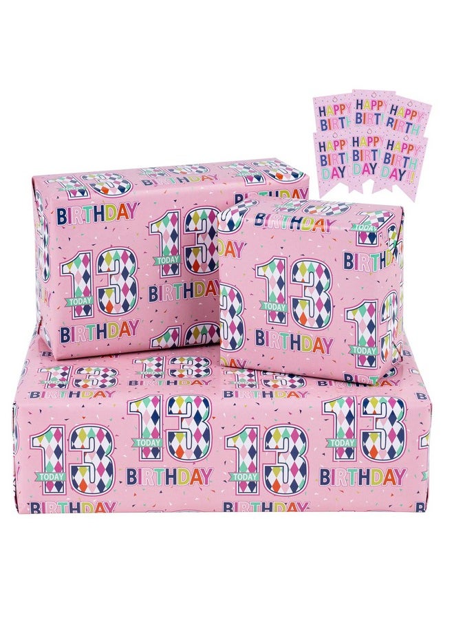 RUSPEPA Birthday Wrapping Paper Sheets With Gift Tags For Teenager Girls' Birthday Gift Wrap 6 Fold On Sheets Each Set 27 Inches X 19 Inches Age 13  - Image 1