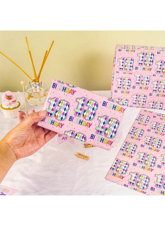 RUSPEPA Birthday Wrapping Paper Sheets With Gift Tags For Teenager Girls' Birthday Gift Wrap 6 Fold On Sheets Each Set 27 Inches X 19 Inches Age 13  - Image 2