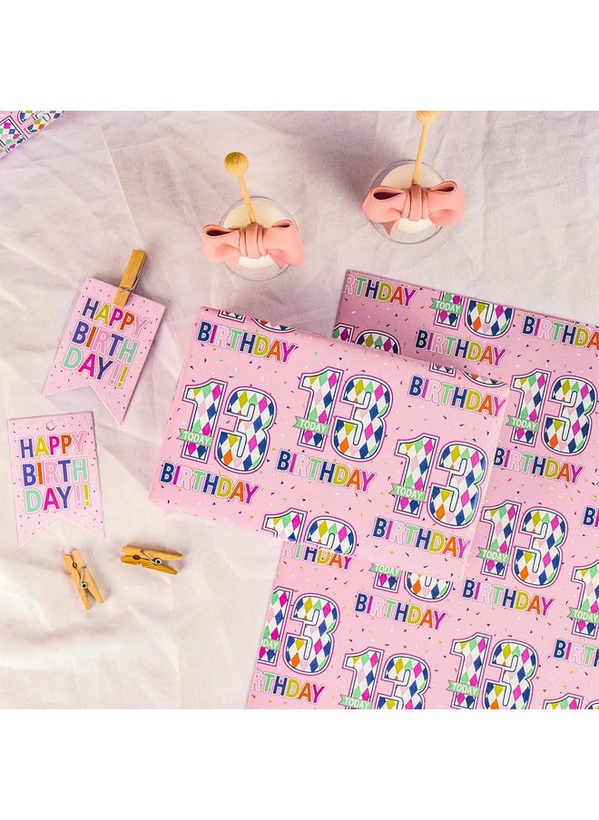 RUSPEPA Birthday Wrapping Paper Sheets With Gift Tags For Teenager Girls' Birthday Gift Wrap 6 Fold On Sheets Each Set 27 Inches X 19 Inches Age 13  - Image 3