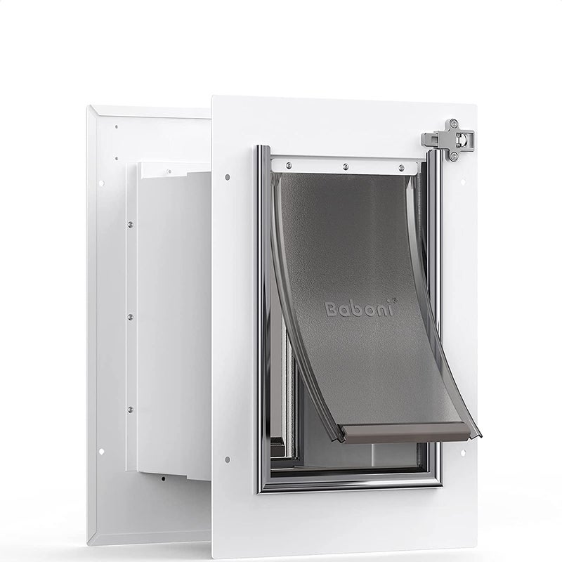 Baboni Pet Door for Wall, Steel Frame and Telescoping Tunnel, Aluminum Lock, Double Flap Dog Door and Cat Door, Strong and Durable (Pets Up to 12 Lb) -Small - Image 1