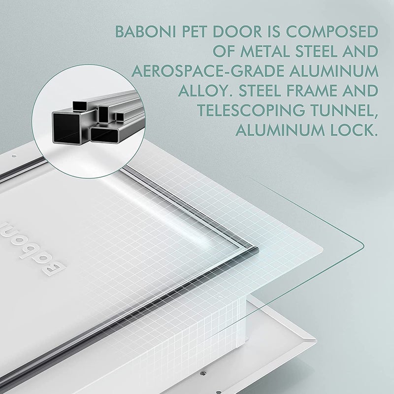 Baboni Pet Door for Wall, Steel Frame and Telescoping Tunnel, Aluminum Lock, Double Flap Dog Door and Cat Door, Strong and Durable (Pets Up to 12 Lb) -Small - Image 2