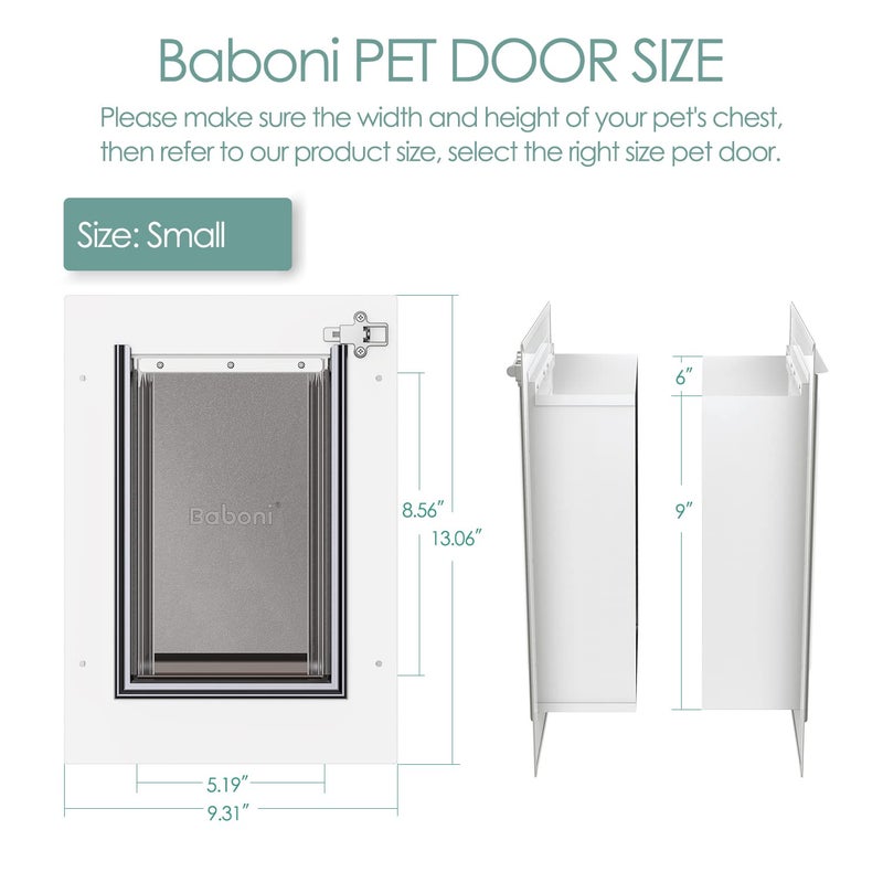 Baboni Pet Door for Wall, Steel Frame and Telescoping Tunnel, Aluminum Lock, Double Flap Dog Door and Cat Door, Strong and Durable (Pets Up to 12 Lb) -Small - Image 3