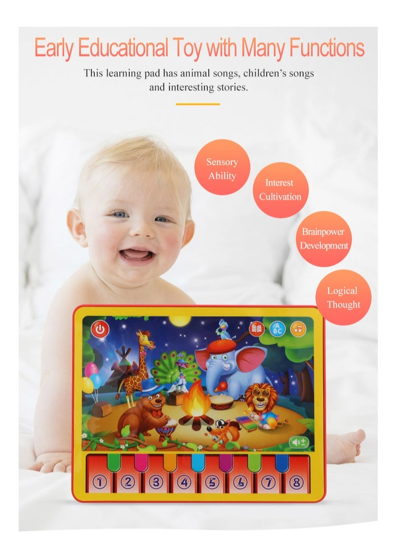GOOTOY Animals Concert Learning Pad Kids Tablet Learning machine Pad 1-to-8 Piano Key Toy English Early Education Intelligent Story and Song Machine(Red) - Image 2