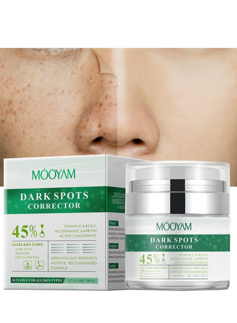MOOYAM 45% Dark Spot Corrector Cream 50ml for Face and Body Brightening Treatment Reduces Age Spots Sun Spots Melasma and Freckles Evens Skin Tone for Women and Men  - Image 1