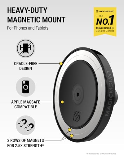 Scosche ExtraStrong Magnetic Cell Phone Car MountTablet Holder for Truck Semi Car Heavy Duty MagSafe Suction Mount for DashboardWindshield Compatible with MagSafe iPhone Android iPad - Image 3
