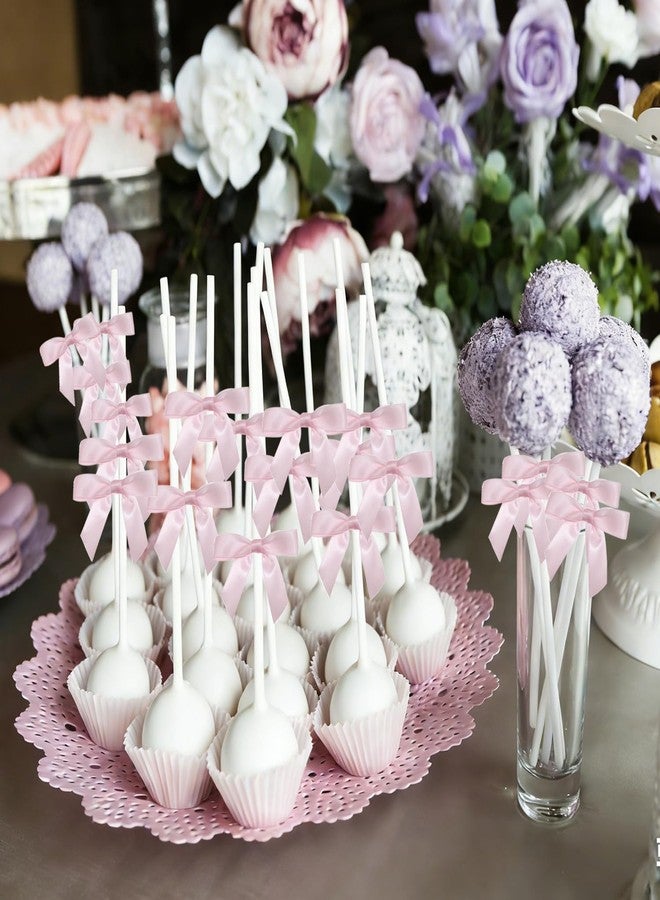 Moonlik 300Pcs cake pop sticks and Treat Bags Kit Including 100 Cakepop Wrappers with 100 Pink Bow Ties and 100 Lollipop Sticks for Rice Krispies, Candies, Chocolate, Wedding Baby Shower Packaging - Image 3