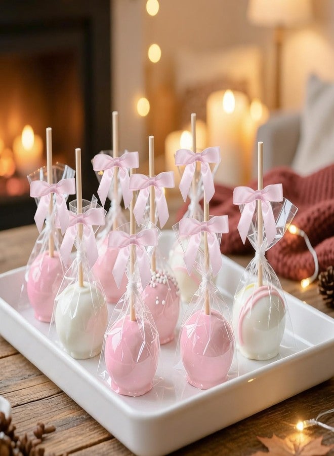 Moonlik 300Pcs cake pop sticks and Treat Bags Kit Including 100 Cakepop Wrappers with 100 Pink Bow Ties and 100 Lollipop Sticks for Rice Krispies, Candies, Chocolate, Wedding Baby Shower Packaging - Image 4