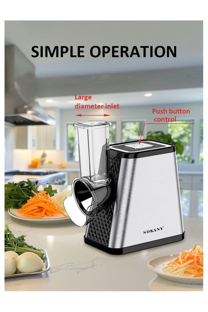 sokany Electric Cheese Grater, 5 in 1 Professional Electric Slicer Shredder,800W Cheese Grater/Chopper Salad Maker, Shredder for Home Kitchen Use with One-Touch Control,Food Processor with 5 Blades Set,SK-06029 - Image 2