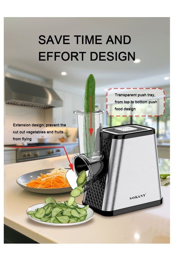 sokany Electric Cheese Grater, 5 in 1 Professional Electric Slicer Shredder,800W Cheese Grater/Chopper Salad Maker, Shredder for Home Kitchen Use with One-Touch Control,Food Processor with 5 Blades Set,SK-06029 - Image 3