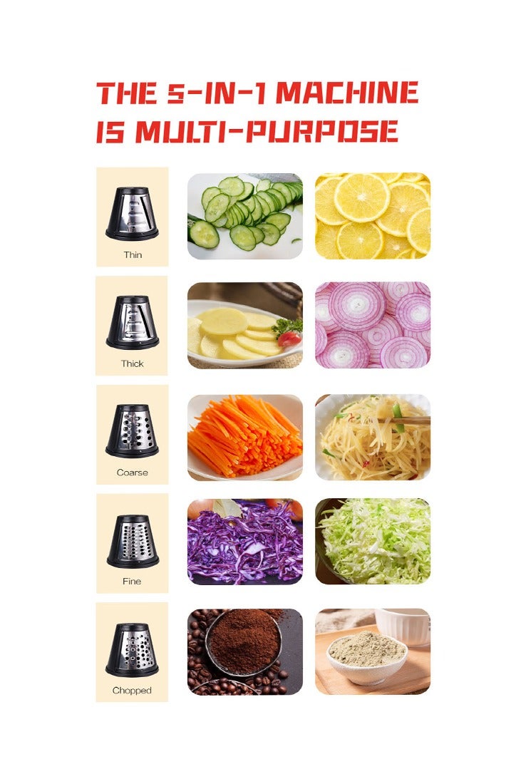 sokany Electric Cheese Grater, 5 in 1 Professional Electric Slicer Shredder,800W Cheese Grater/Chopper Salad Maker, Shredder for Home Kitchen Use with One-Touch Control,Food Processor with 5 Blades Set,SK-06029 - Image 5