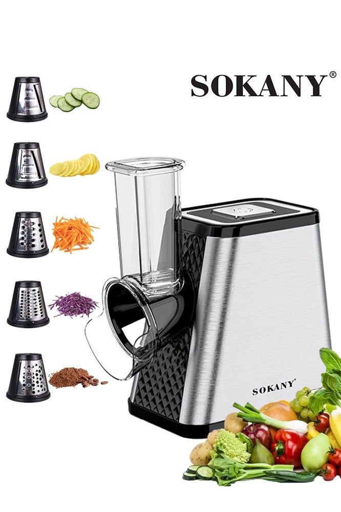 sokany Electric Cheese Grater, 5 in 1 Professional Electric Slicer Shredder,800W Cheese Grater/Chopper Salad Maker, Shredder for Home Kitchen Use with One-Touch Control,Food Processor with 5 Blades Set,SK-06029 - Image 1