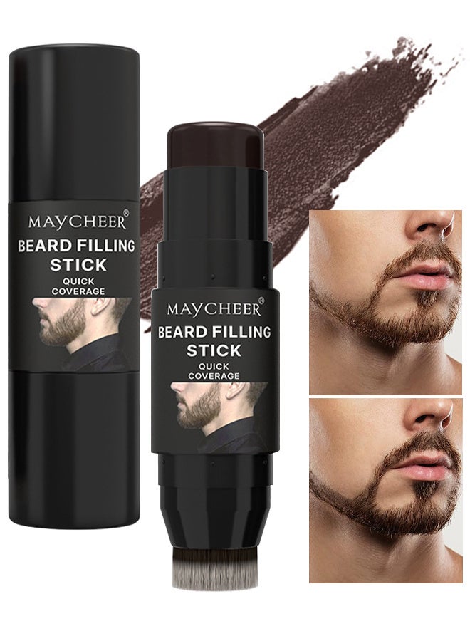 MAYCHEER Beard Filling Stick, 2 In 1 Beard Pen Filler With Brush, Lasting Waterproof Multiuse Moustache Hair Makeup For Men, Enhances Facial Hair And Moustache Makeup, Beard Mustache Care For Men - 02# Dark Black Brown - Image 1