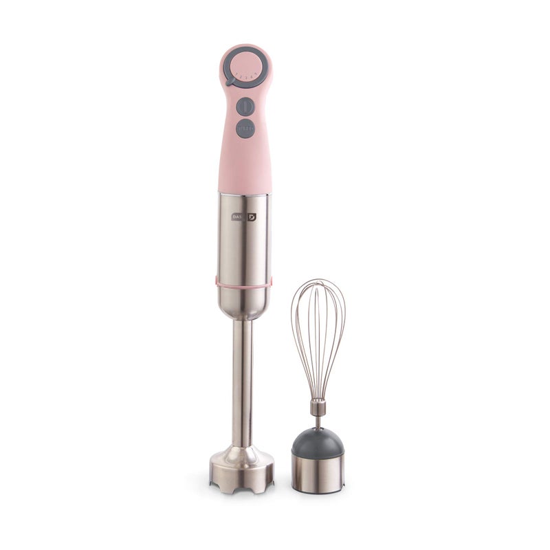 Dash Chef Series Immersion Hand Blender 5 Speed Stick Blender with Stainless Steel Blades Whisk Attachment and Recipe Guide  Pink