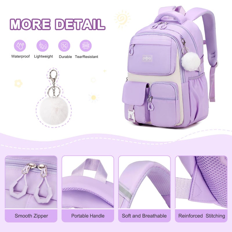 Scothen 4pcs Kids School Backpack for Girls, Kids Bookbag Backpack with 14OZ Water Bottle, Lunch Bag for Girls Kid Teens Elementary Middle School Student, Back To School Gift - Image 4