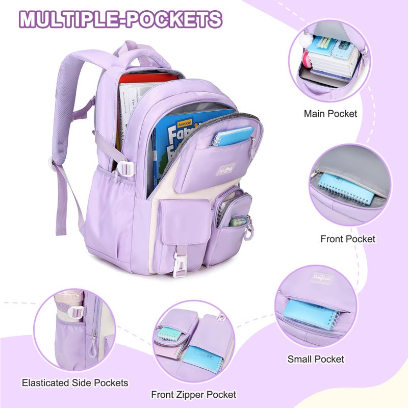 Scothen 4pcs Kids School Backpack for Girls, Kids Bookbag Backpack with 14OZ Water Bottle, Lunch Bag for Girls Kid Teens Elementary Middle School Student, Back To School Gift - Image 3