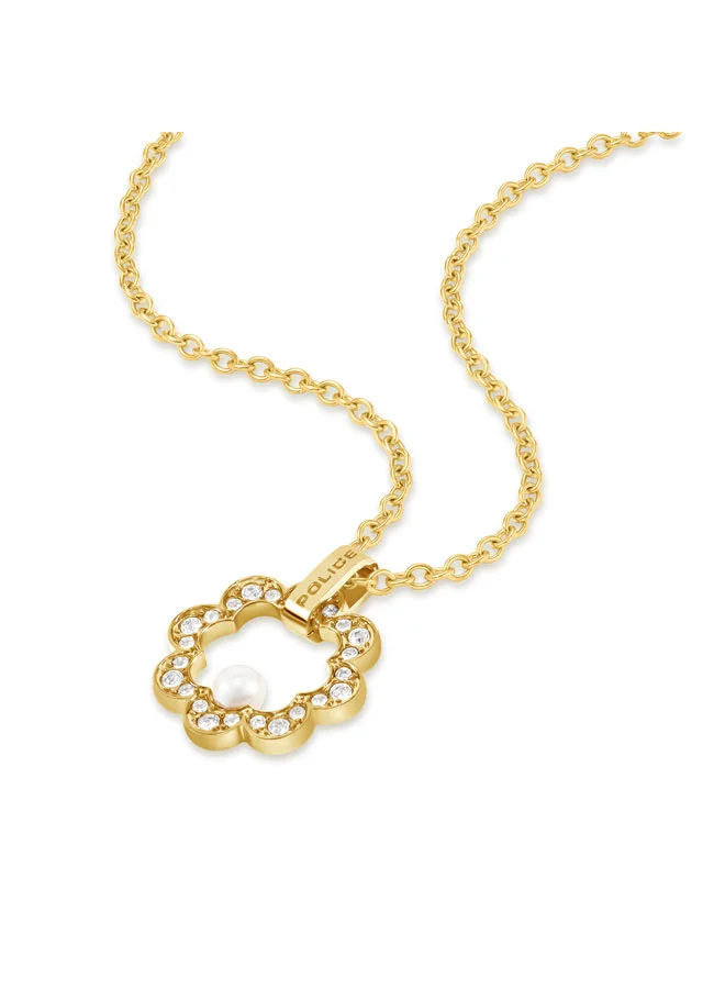 POLICE Opulent Gold Pleated Pearl Bead and Crystal Pendant Necklace for Women