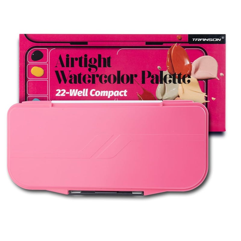Transon Watercolor Palette Folding with Lid 18wells 2 Mixing Areas and 1 Large Mixing Tray Also for Gouache Acrylic Paint Palette Pink Color - Image 1