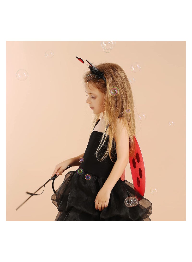 Zikra Girls Ladybug Costume Headband Wand Fairy Wings Dress Up for Party Supplies Carnival Stage Performance Birthday Role Playing Toddler Girl Boys - Image 2