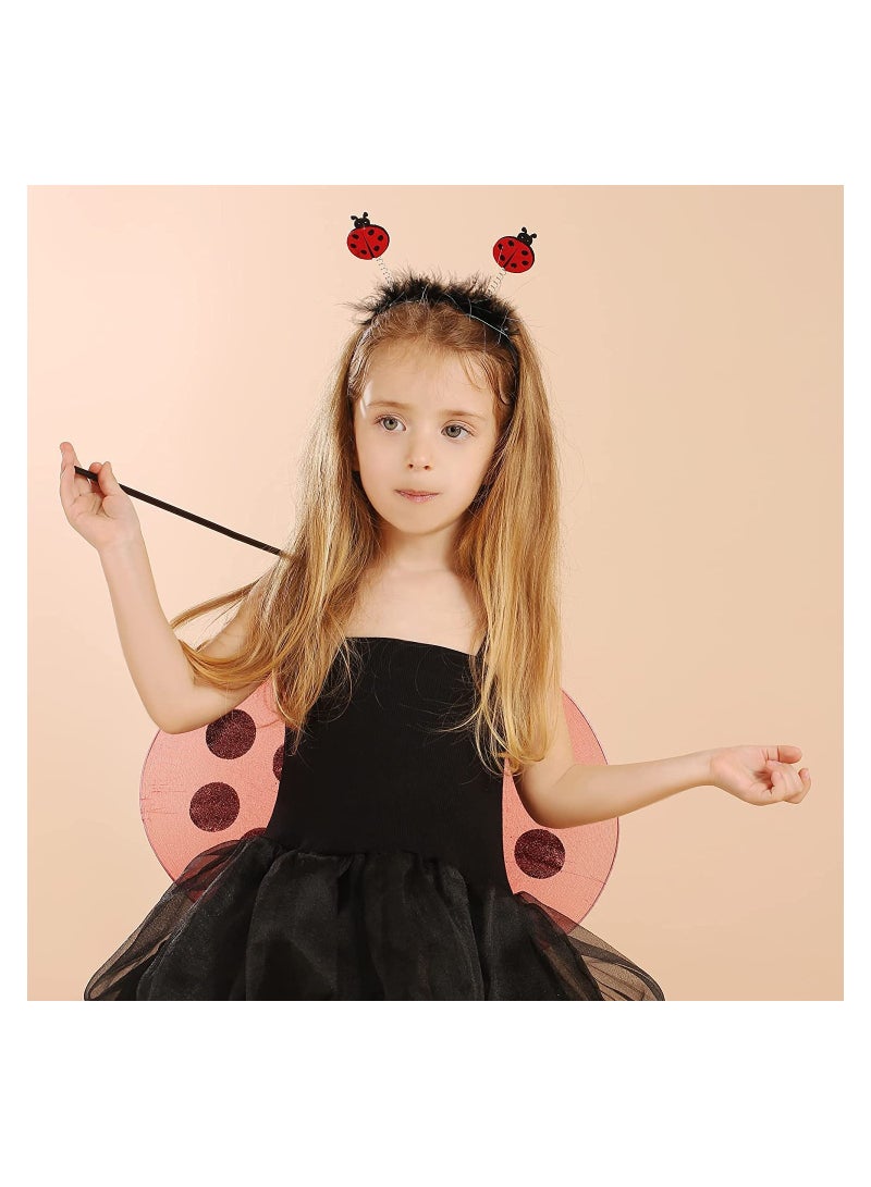 Zikra Girls Ladybug Costume Headband Wand Fairy Wings Dress Up for Party Supplies Carnival Stage Performance Birthday Role Playing Toddler Girl Boys - Image 4
