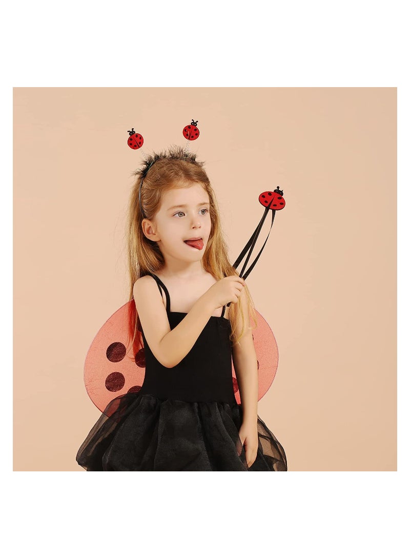 Zikra Girls Ladybug Costume Headband Wand Fairy Wings Dress Up for Party Supplies Carnival Stage Performance Birthday Role Playing Toddler Girl Boys - Image 5