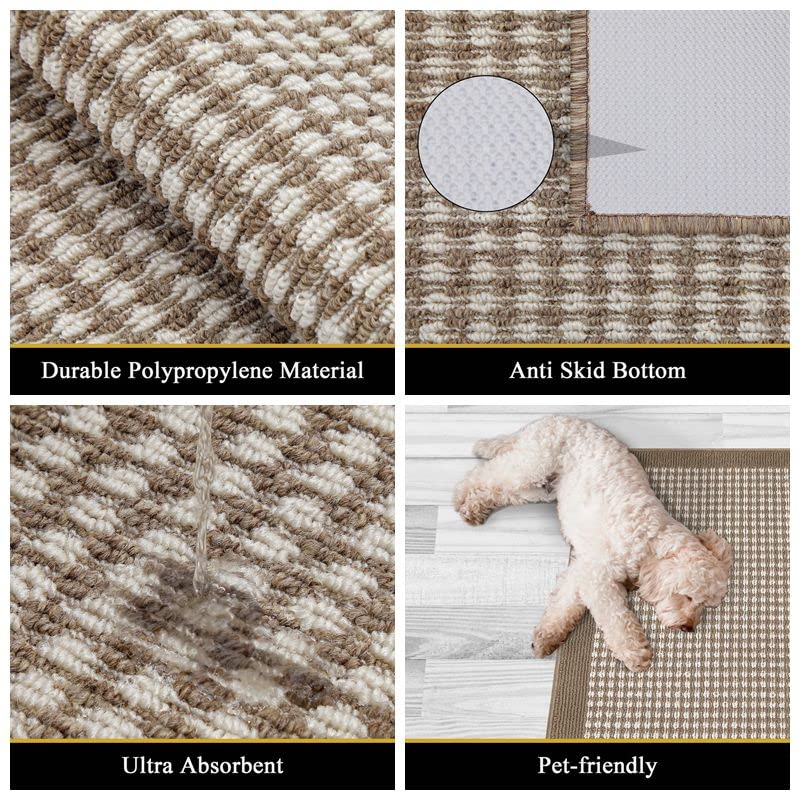 Ileading Kitchen Mat Sets 3 Piece Minimalist 3D Lattice Kitchen Floor Rugs with Non Slip Rubber Backing Machine Washable Farmhouse Runner Rugs for Laundry Hallway Doormat(Brown) - Image 4