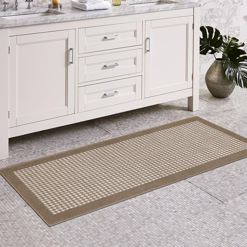 Ileading Kitchen Mat Sets 3 Piece Minimalist 3D Lattice Kitchen Floor Rugs with Non Slip Rubber Backing Machine Washable Farmhouse Runner Rugs for Laundry Hallway Doormat(Brown) - Image 2