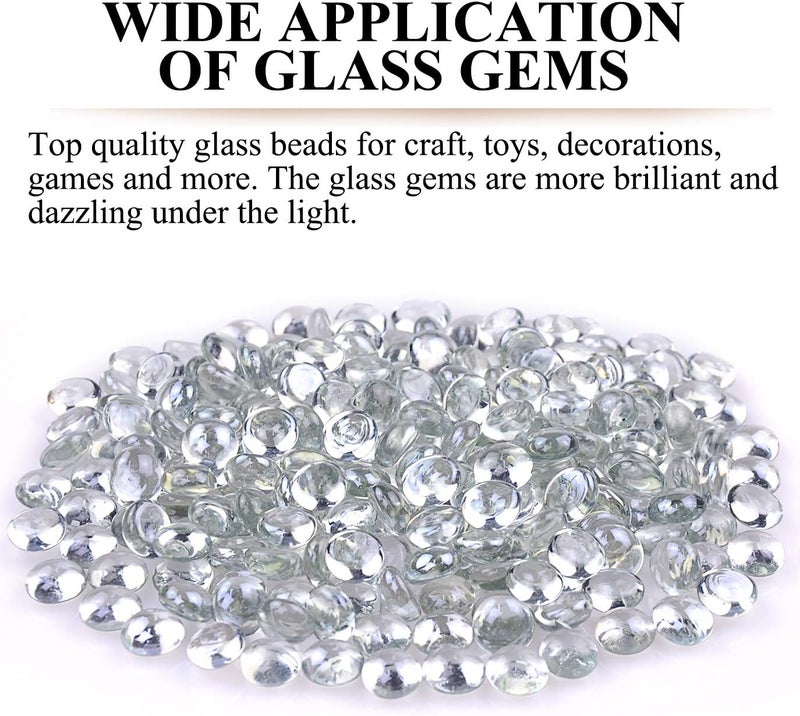KINGOU Flat Glass Gems/Beads/Stones for Vase Filler, Table Scatter, Games - 1 Lbs (Approx. 5/8", Clear L) - Image 3