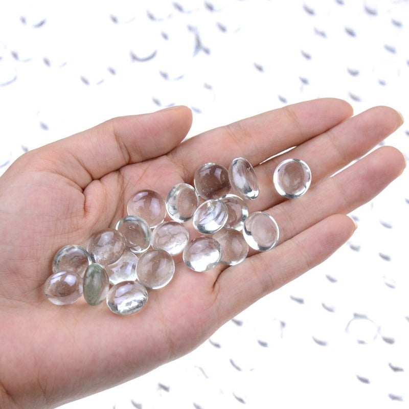 KINGOU Flat Glass Gems/Beads/Stones for Vase Filler, Table Scatter, Games - 1 Lbs (Approx. 5/8", Clear L) - Image 2