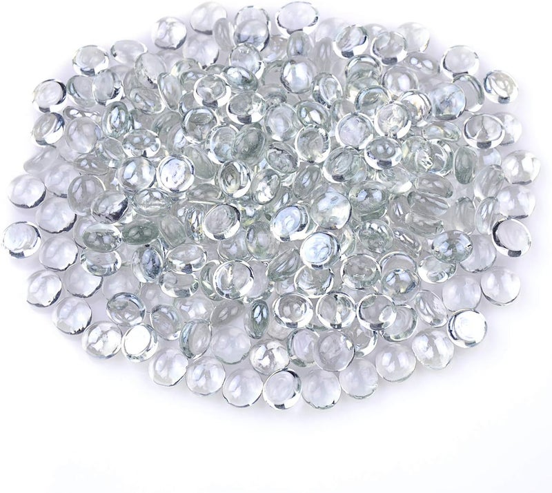 KINGOU Flat Glass Gems/Beads/Stones for Vase Filler, Table Scatter, Games - 1 Lbs (Approx. 5/8", Clear L) - Image 1