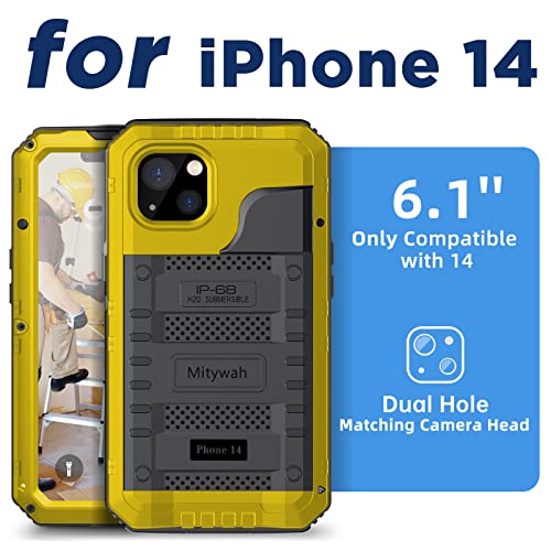 Mitywah Waterproof Case for iPhone 14, Heavy Duty Shockproof Case with Built-in Screen Protector, Full Body Underwater Protective Metal Case 6.1 inch, Yellow - Image 2