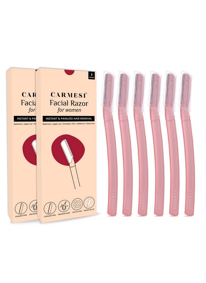 CARMESI Carmesi Reusable Face Razor for Women Facial Hair- 6 Razors | Instant & Painless Hair Removal | For Eyebrows, Upper Lip, Forehead, Peach Fuzz, Chin and Sideburns | Dermaplaning Tool  - Image 1