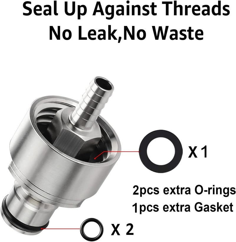FERRODAY Stainless Steel Carbonation Cap Counter Pressure Bottle Filling 5/16 Inch Barb CO2 Coupling to Carbonate Soda Beer Juice Water Stainless Steel PET Bottle Filling Carbonation Cap & O-ring & Fl - Image 1