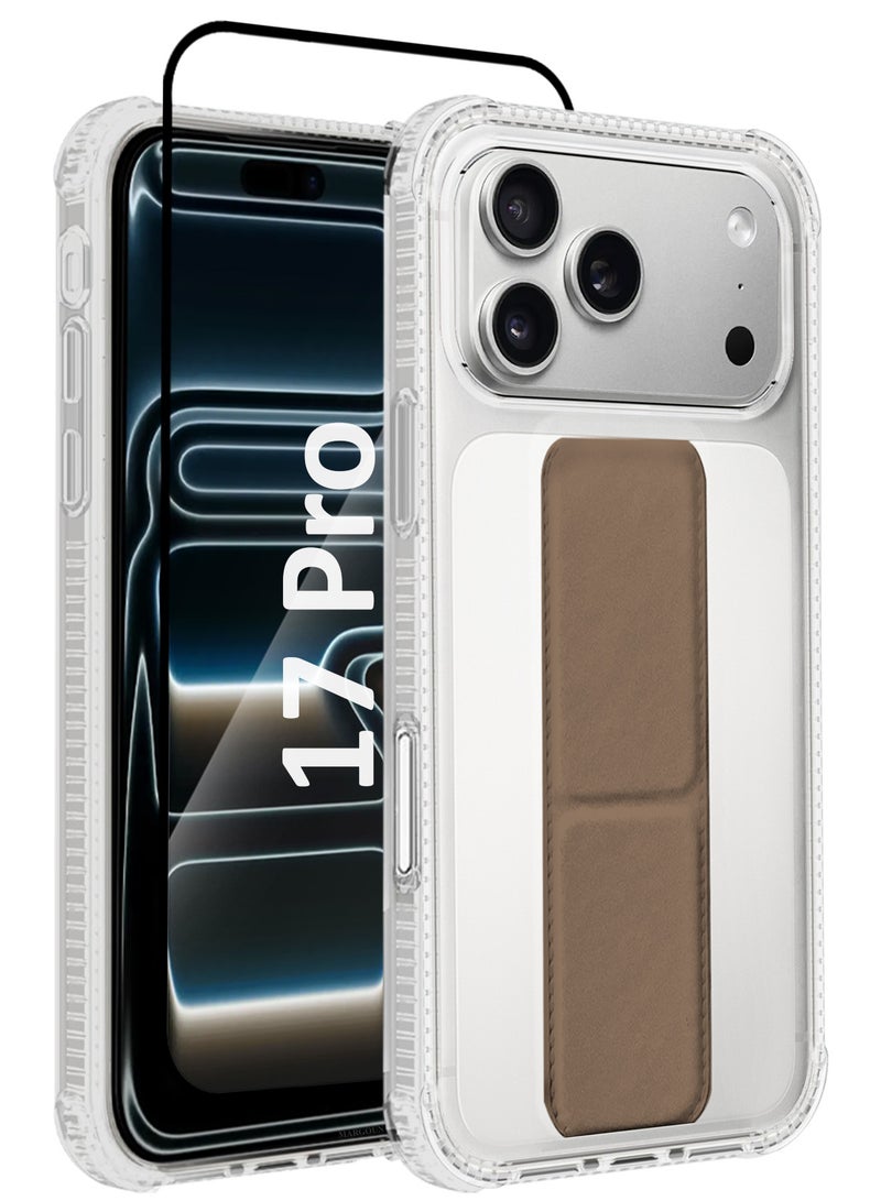 CATANES 2 Packs Finger Grip Clear Case Cover for iPhone 17 Pro- Kickstand Car Magnetic Holder Multi-function Protective Two-in-one Case with 3D Screen Protector - Brown - Image 1